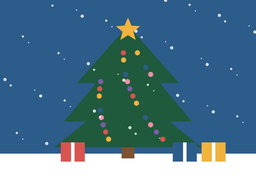 Illustration of a Christmas tree with presents